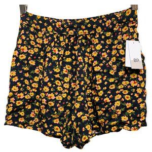 BP Women’s Size S Pleated Casual Elastic Waist Floral Shorts Black Multicolor